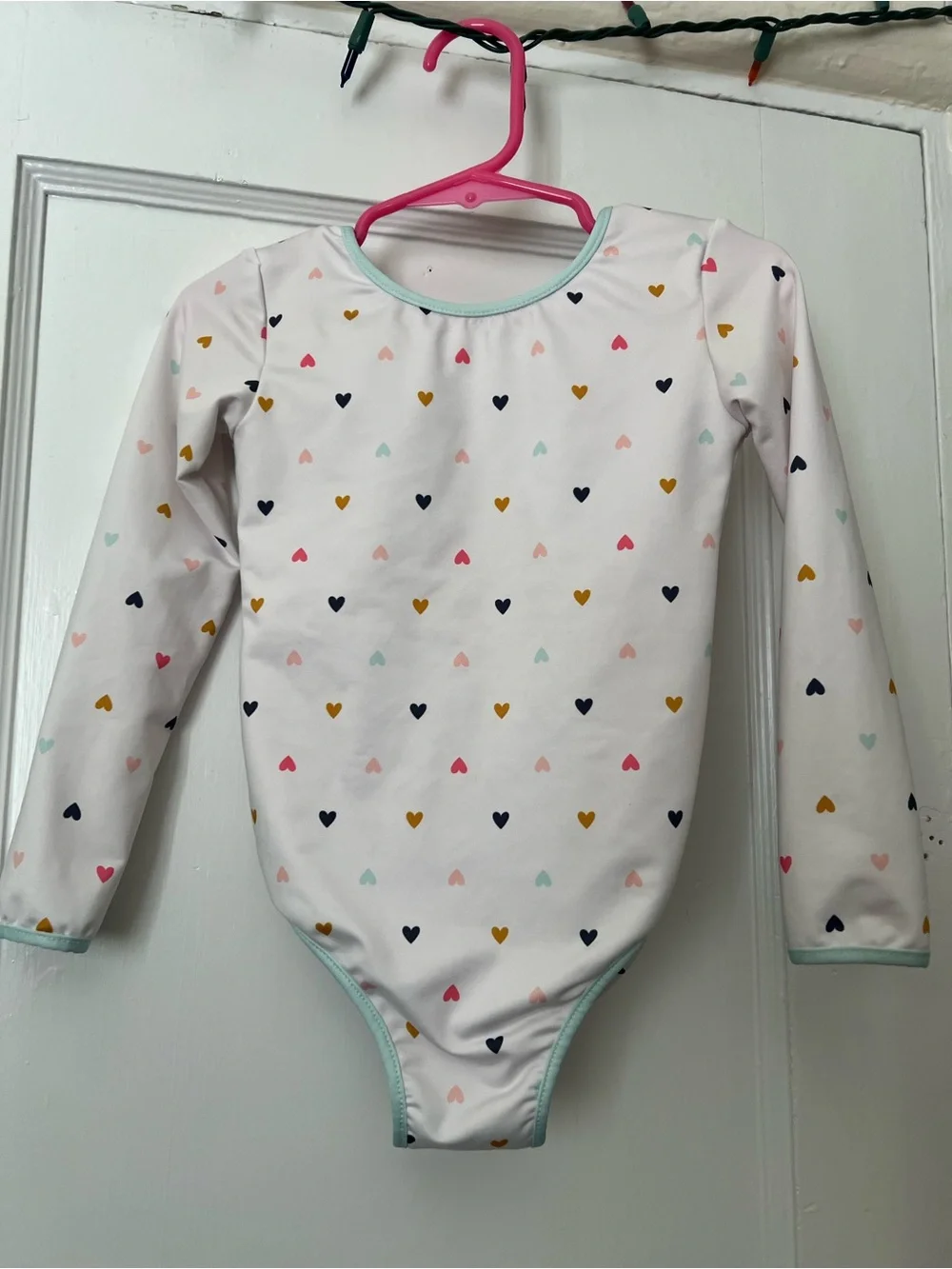 SweetHoney White Long-Sleeve Leotard with Multicolor Hearts 3T